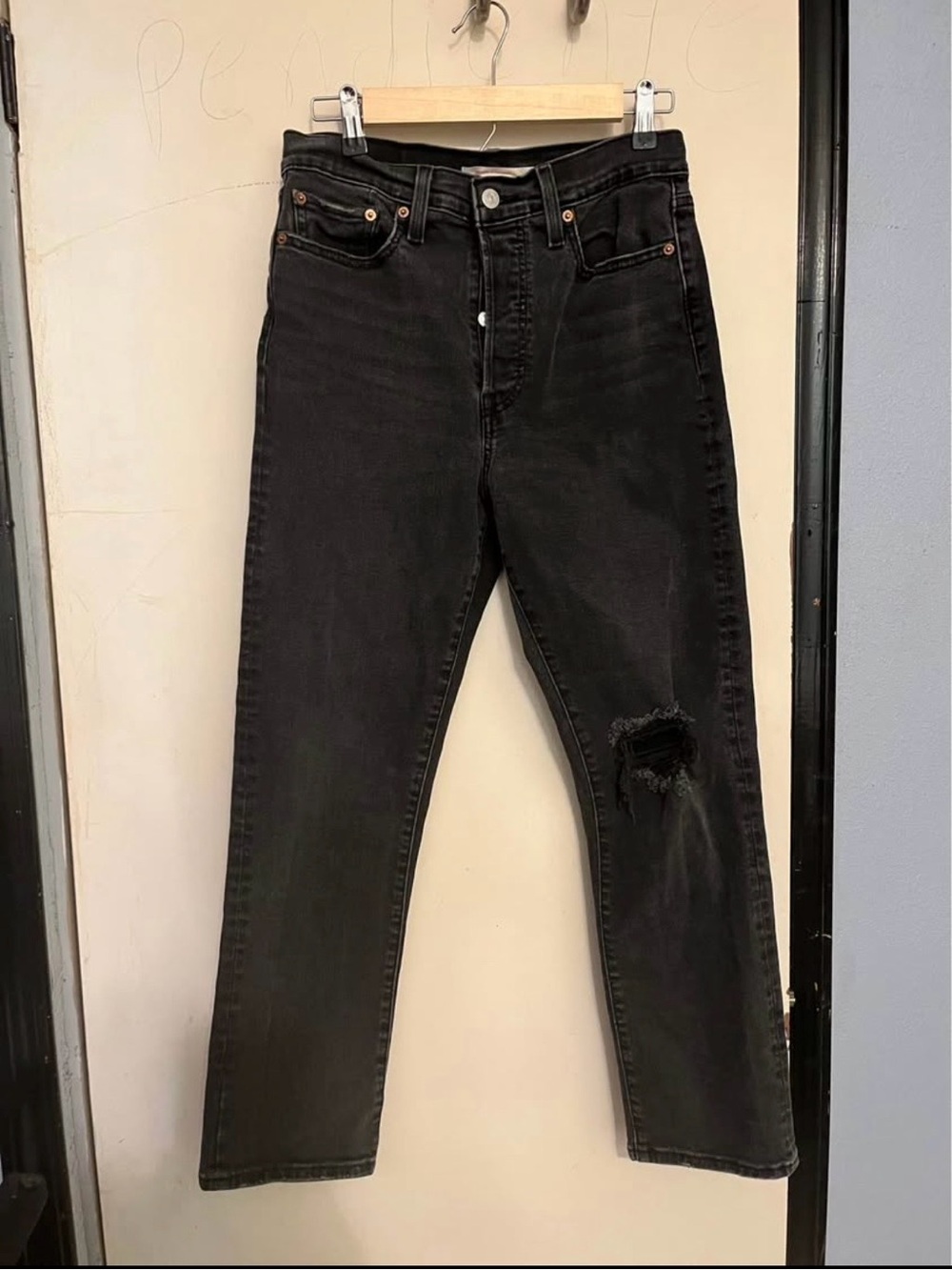 Levi's Black Straight Leg Jeans with Knee Rip